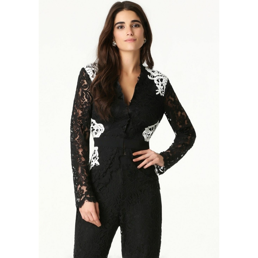 bebe Black Lace and White Appliqué Blazer